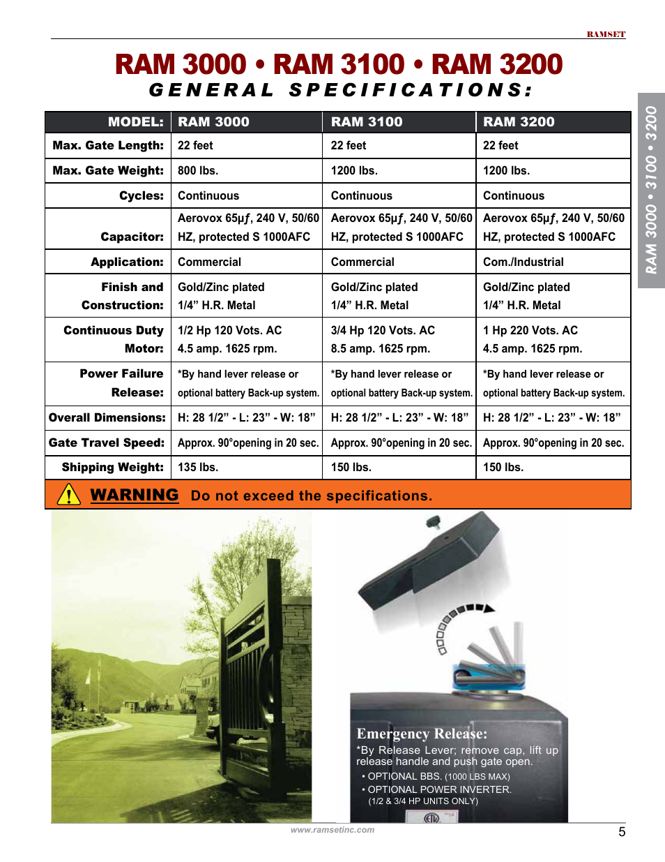 Warning, Emergency release | Controlled Products Systems Group RAM3200 User Manual | Page 7 / 28