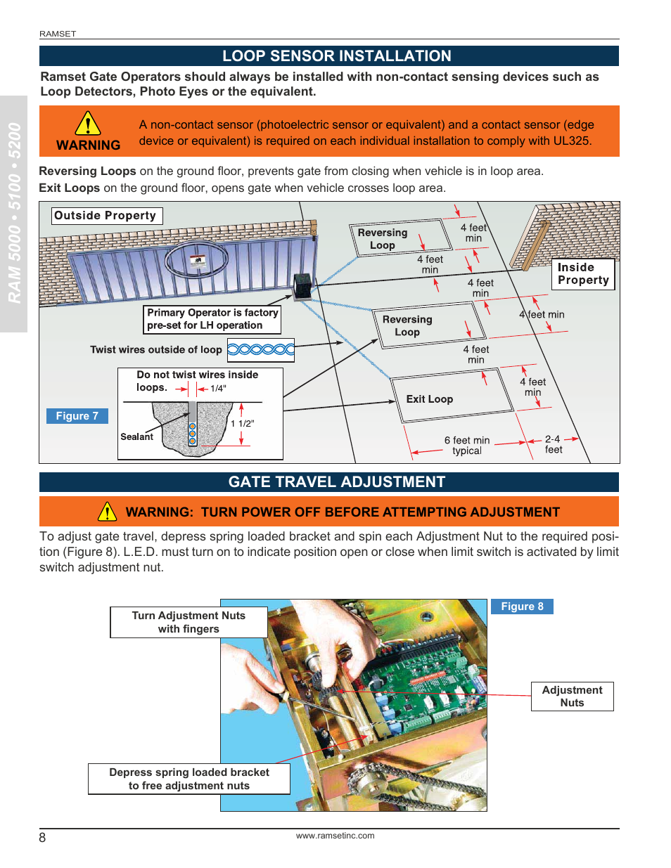 Loop sensor installation gate travel adjustment | Controlled Products Systems Group RAM5000 User Manual | Page 10 / 25