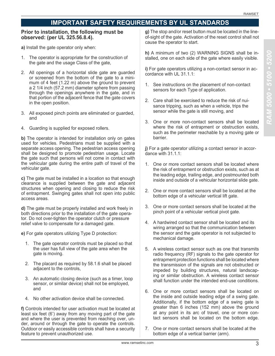 Important safety requirements by ul standards | Controlled Products Systems Group RAM5000 User Manual | Page 5 / 25
