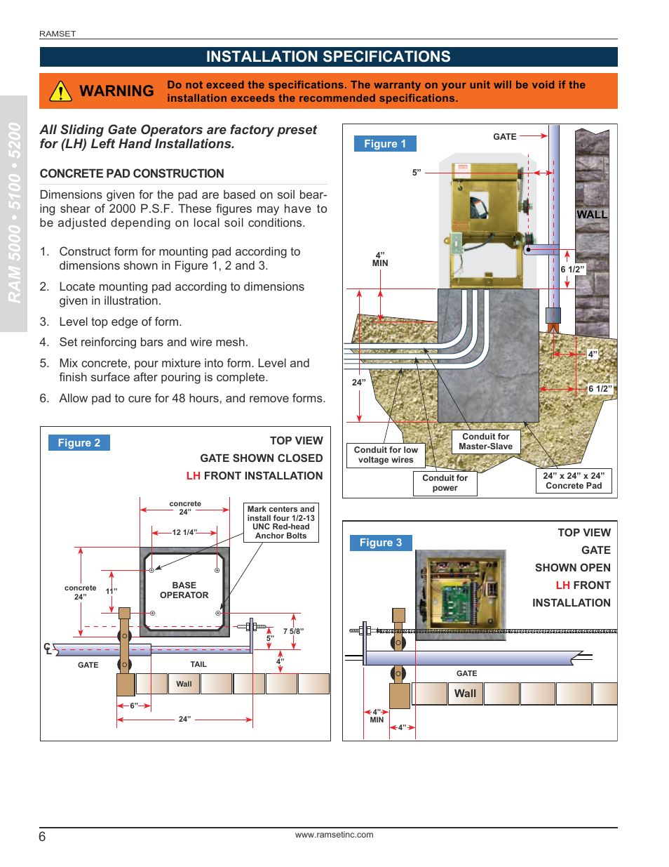 Installation specifications warning | Controlled Products Systems Group RAM5000 User Manual | Page 8 / 25