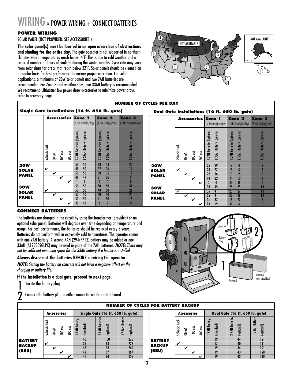 Connect batteries, Wiring, Power wiring + connect batteries | Controlled Products Systems Group RSL12V User Manual | Page 14 / 32