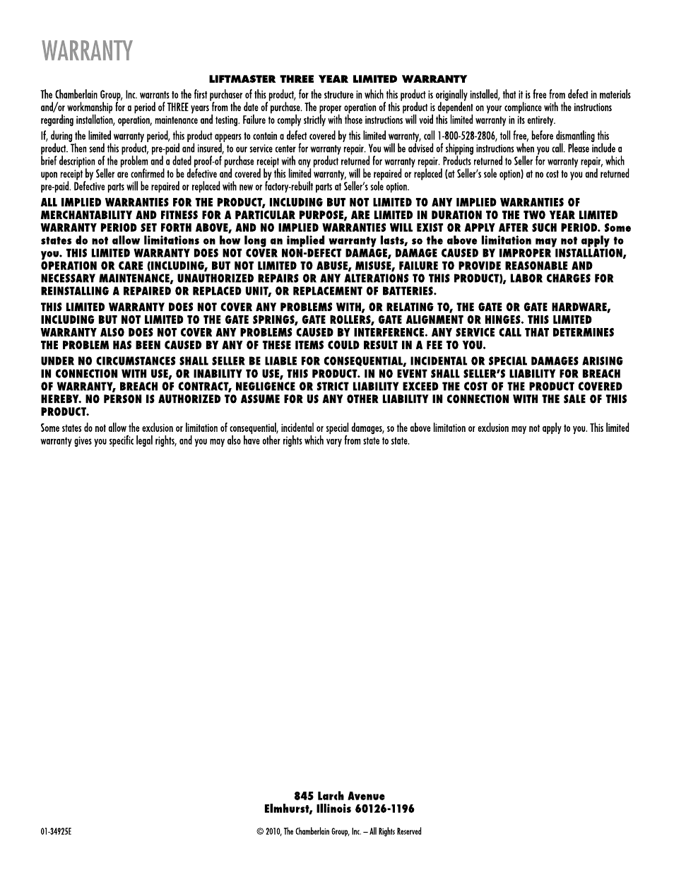 Warranty | Controlled Products Systems Group RSL12V User Manual | Page 32 / 32