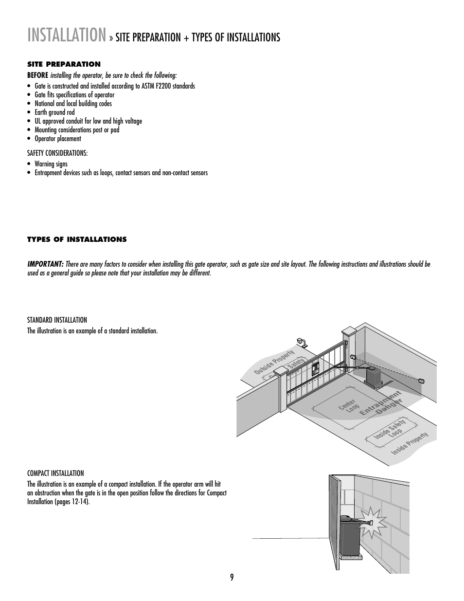 Installation, Site preparation, Types of installations | Site preparation + types of installations | Controlled Products Systems Group RSW12V User Manual | Page 10 / 36