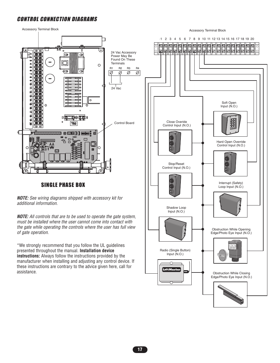 Control connection diagrams, Single phase box, Close st op | Clo se st op, Clo se sto p | Controlled Products Systems Group SL5755021G3 User Manual | Page 17 / 40