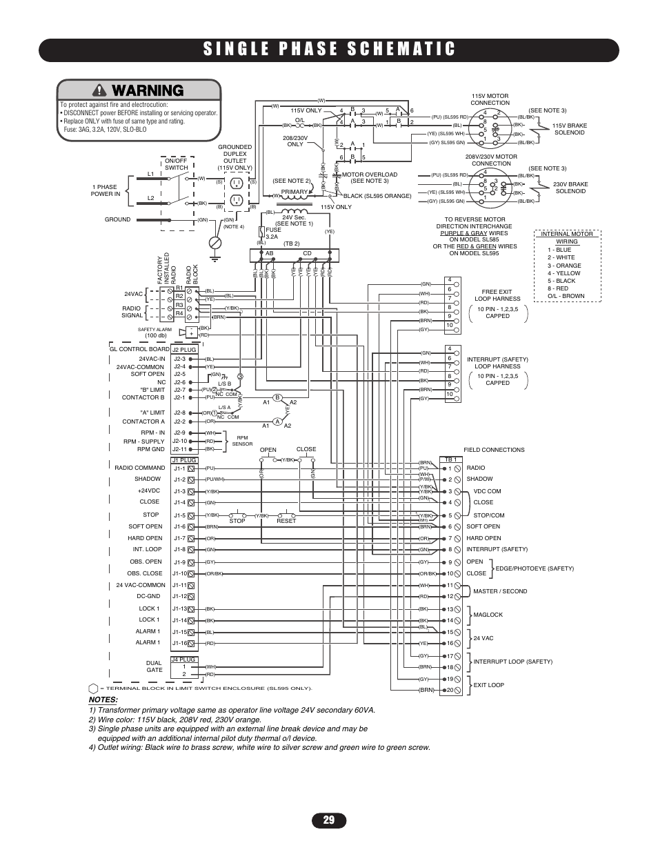 Single phase schematic, Warning | Controlled Products Systems Group SL5755021G3 User Manual | Page 29 / 40