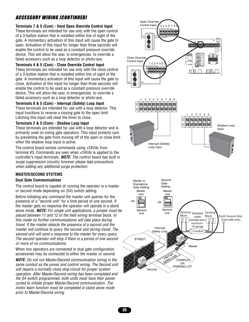 Accessory wiring (continued), Master/second systems | Controlled Products Systems Group SL58510011G3 User Manual | Page 20 / 40