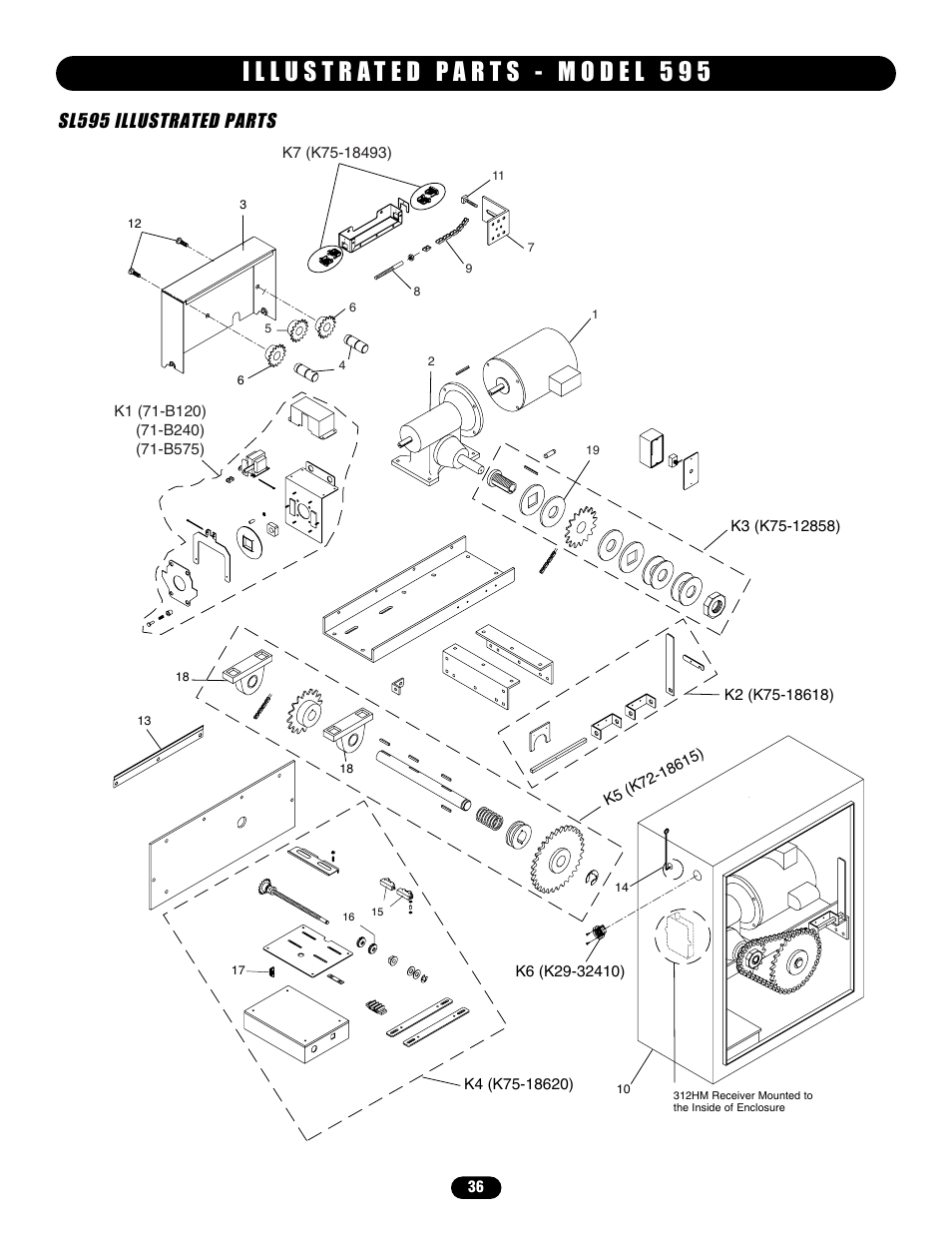 Illustrated parts - model 595, Sl595 illustrated parts | Controlled Products Systems Group SL58510011G3 User Manual | Page 36 / 40