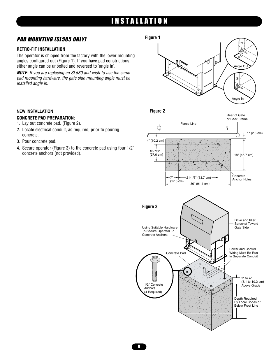 Installation, Pad mounting (sl585 only) | Controlled Products Systems Group SL58510011G3 User Manual | Page 9 / 40