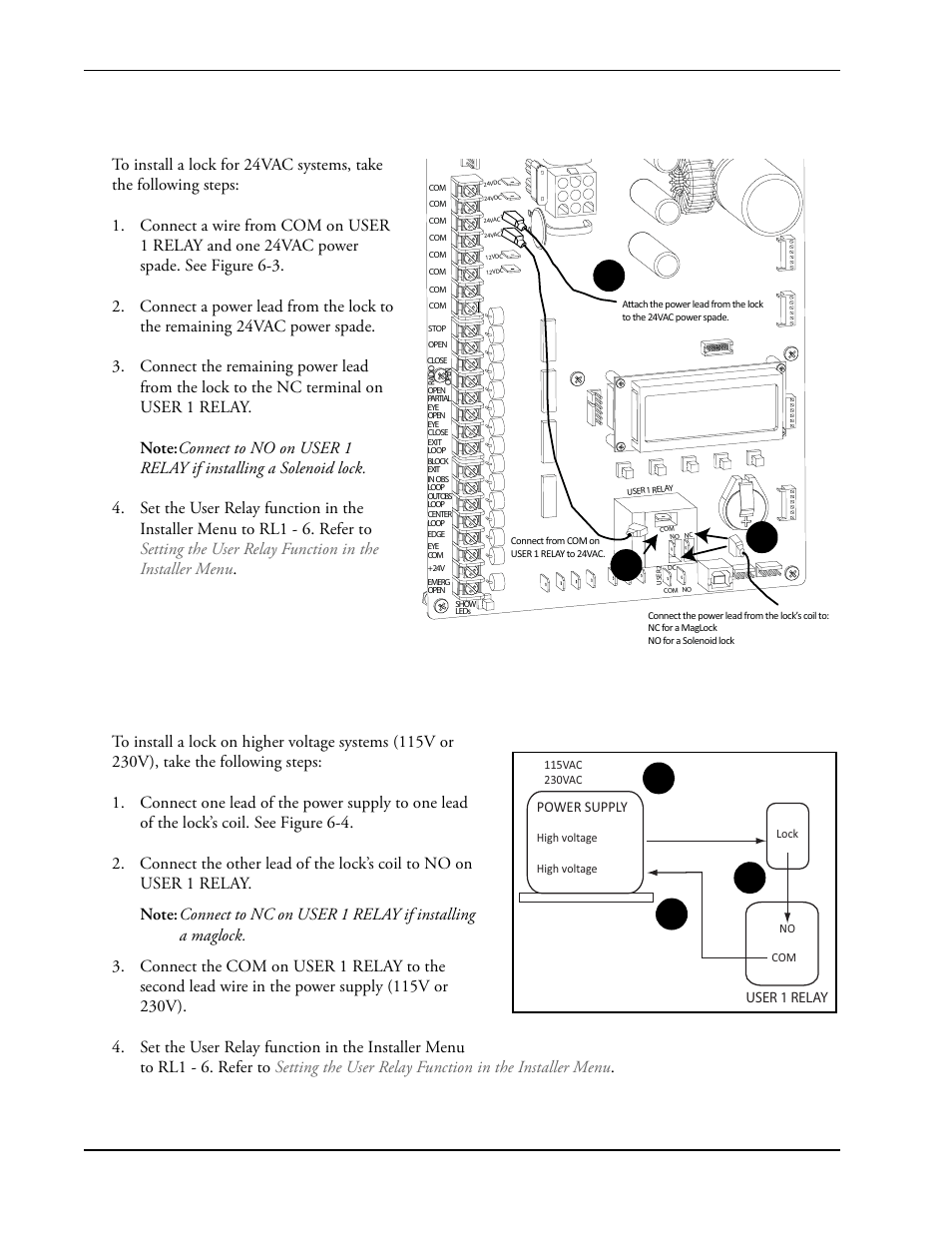 Installing a lock on 24vac systems, Installing a lock for high voltage systems, Figure 6-3 | Figure 6-4 | Controlled Products Systems Group SLIDESMART DC 10F User Manual | Page 102 / 148