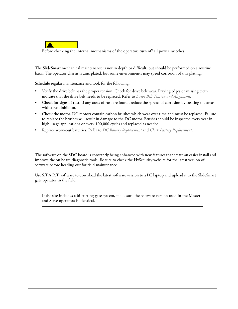 Mechanical maintenance, Software maintenance | Controlled Products Systems Group SLIDESMART DC 10F User Manual | Page 127 / 148