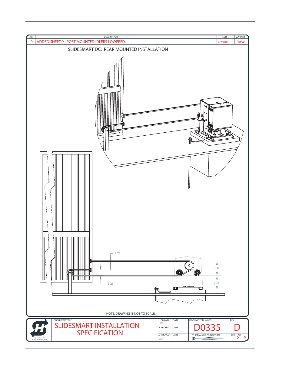 D0335, Slidesmart installation specification, Slidesmart dc: rear mounted installation | Controlled Products Systems Group SLIDESMART DC 10F User Manual | Page 140 / 148