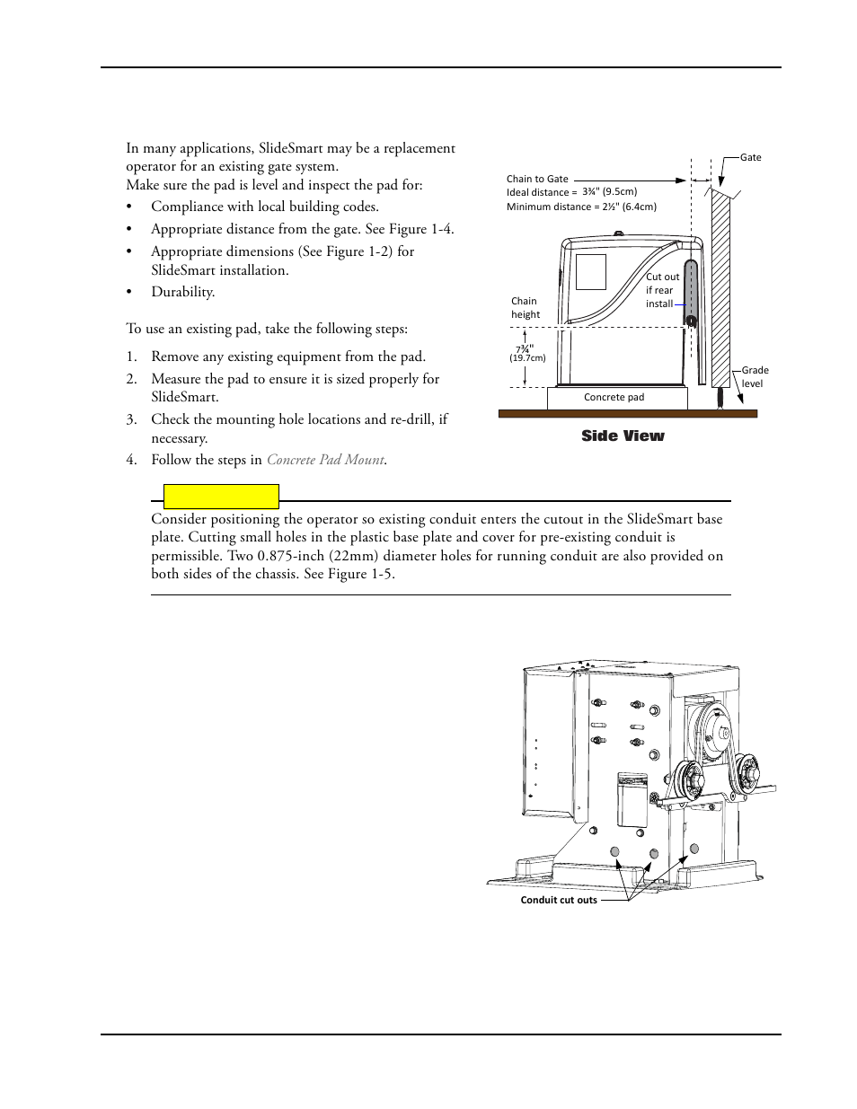 Using an existing pad -3, Using an existing pad | Controlled Products Systems Group SLIDESMART DC 10F User Manual | Page 25 / 148