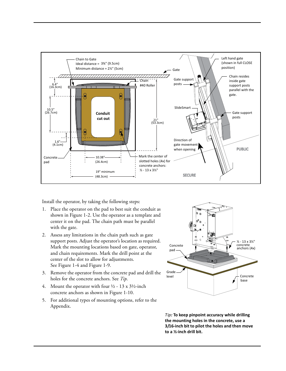 Oncrete, Ount, Concrete pad mount | Controlled Products Systems Group SLIDESMART DC 10F User Manual | Page 29 / 148