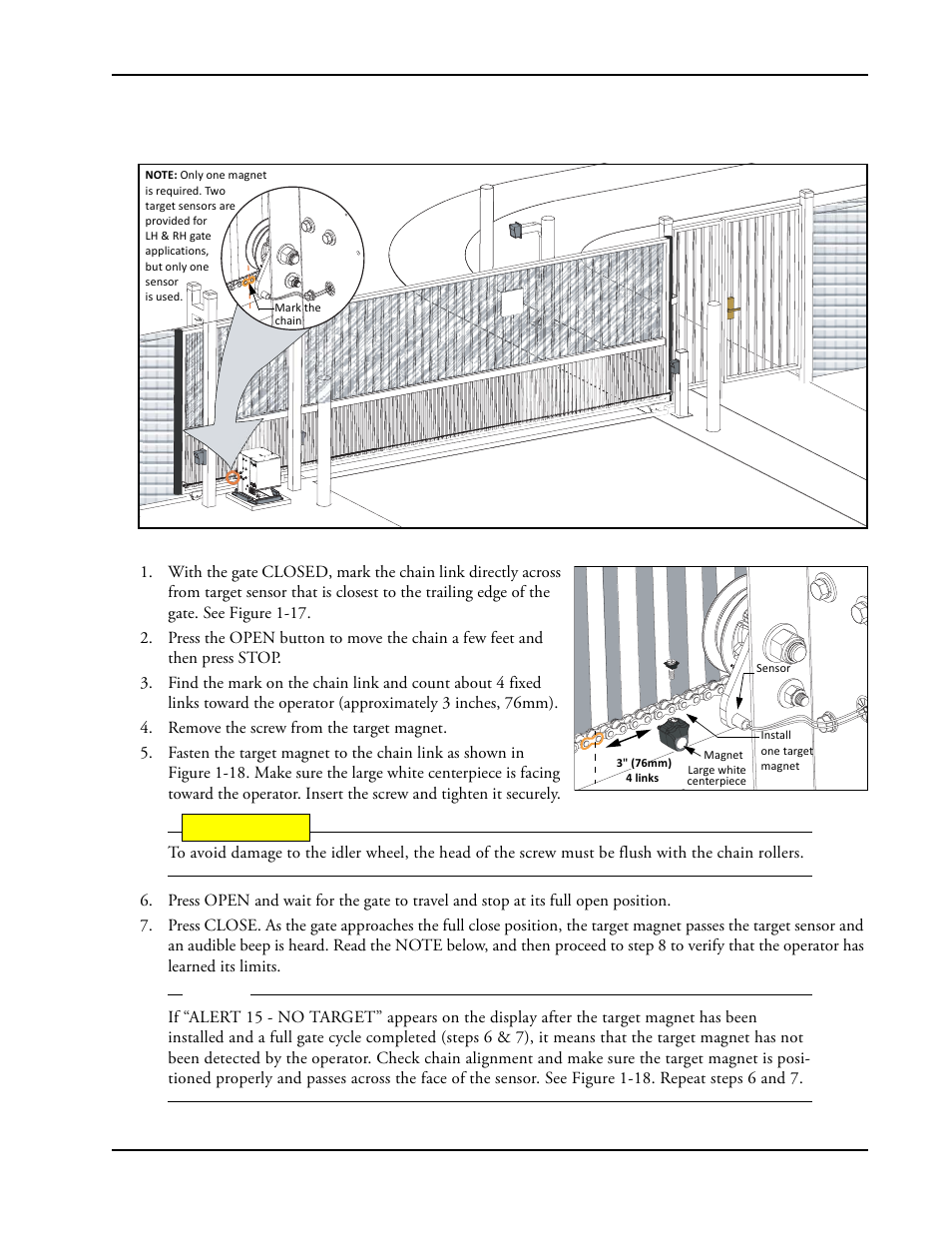 Installing the target magnet -13, Installing the target magnet | Controlled Products Systems Group SLIDESMART DC 10F User Manual | Page 35 / 148