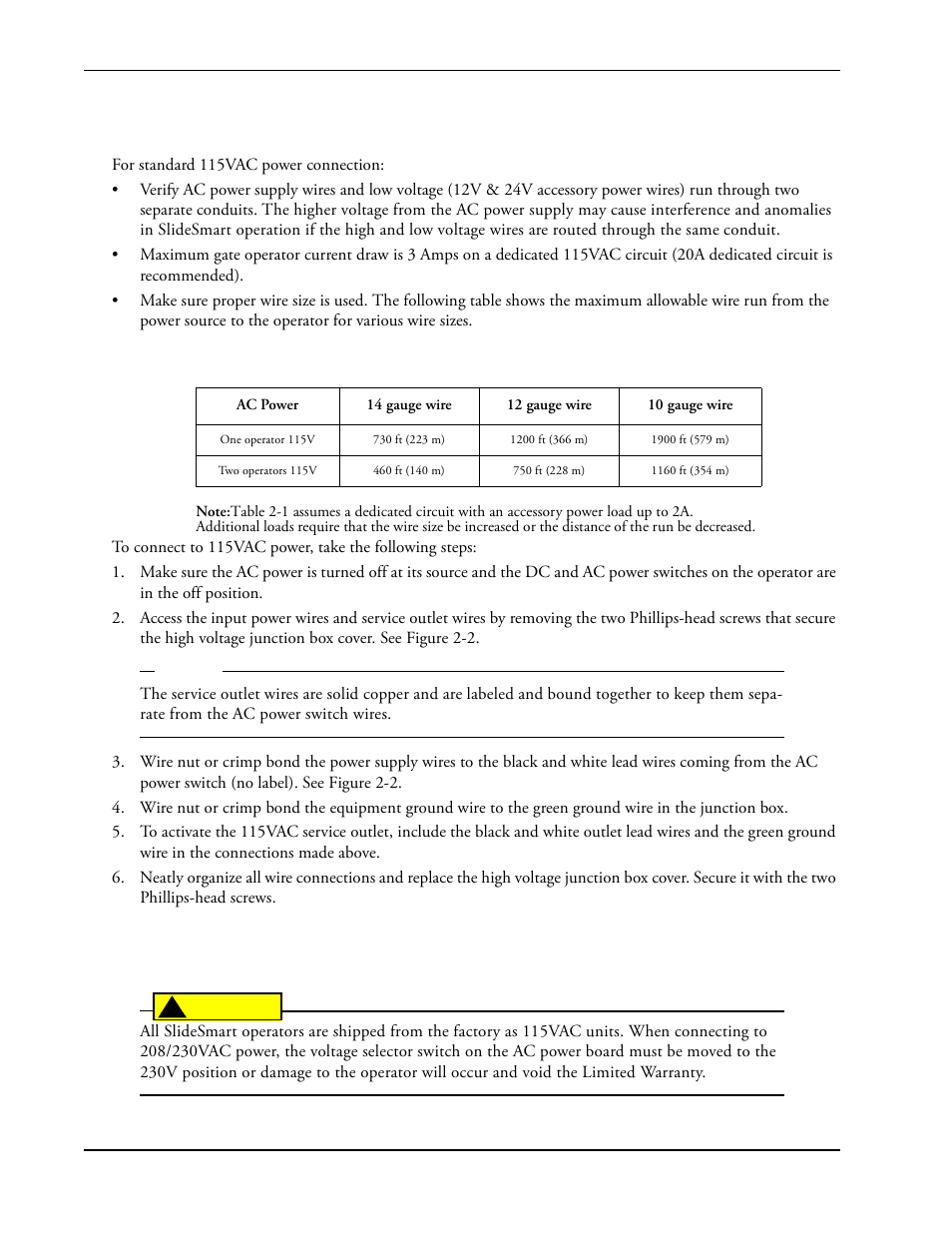 Wiring 115vac power -4 wiring 208/230vac power -4, Wiring 115vac power, Wiring 208/230vac | Power | Controlled Products Systems Group SLIDESMART DC 10F User Manual | Page 42 / 148
