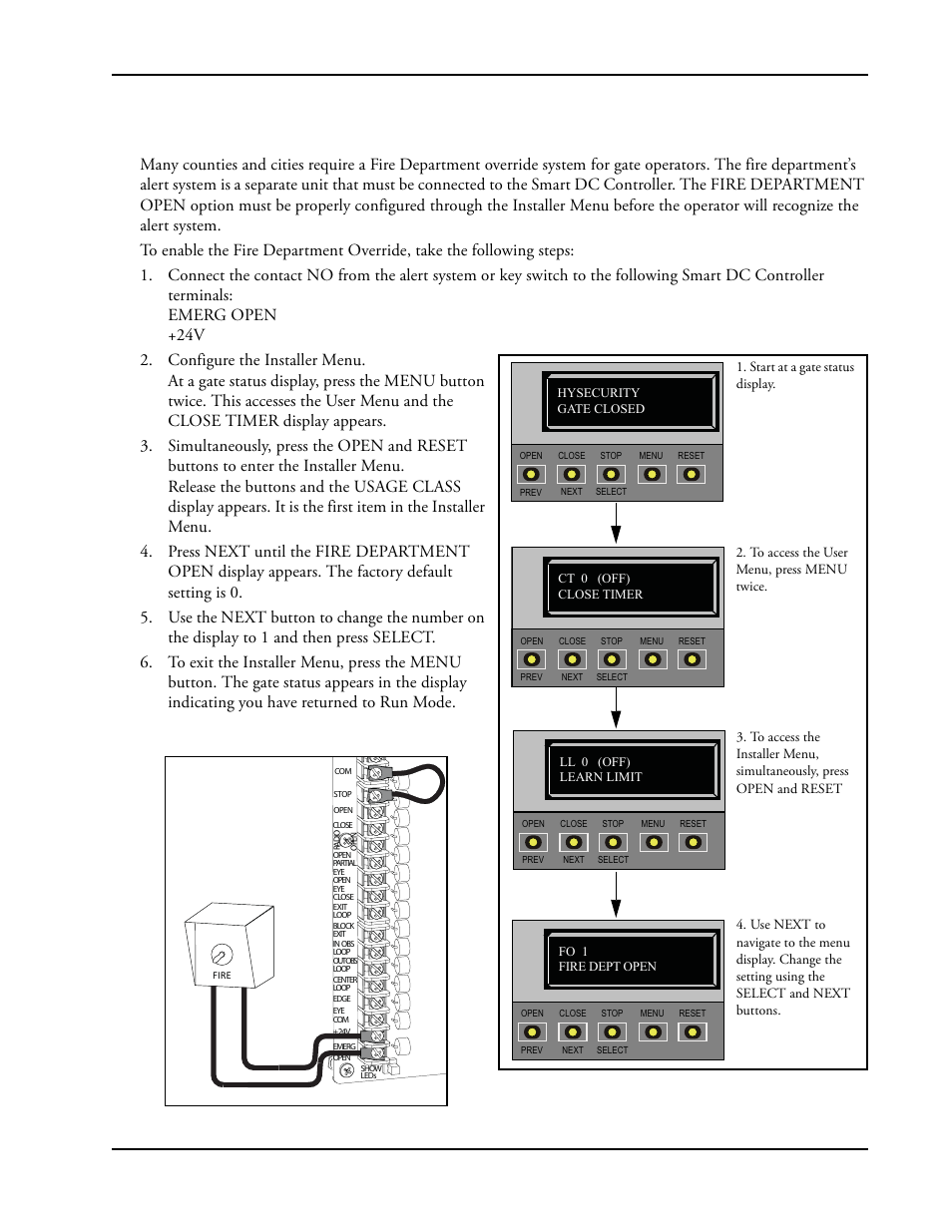 Enabling the fire department override -21, Enabling the fire department override | Controlled Products Systems Group SLIDESMART DC 10F User Manual | Page 73 / 148