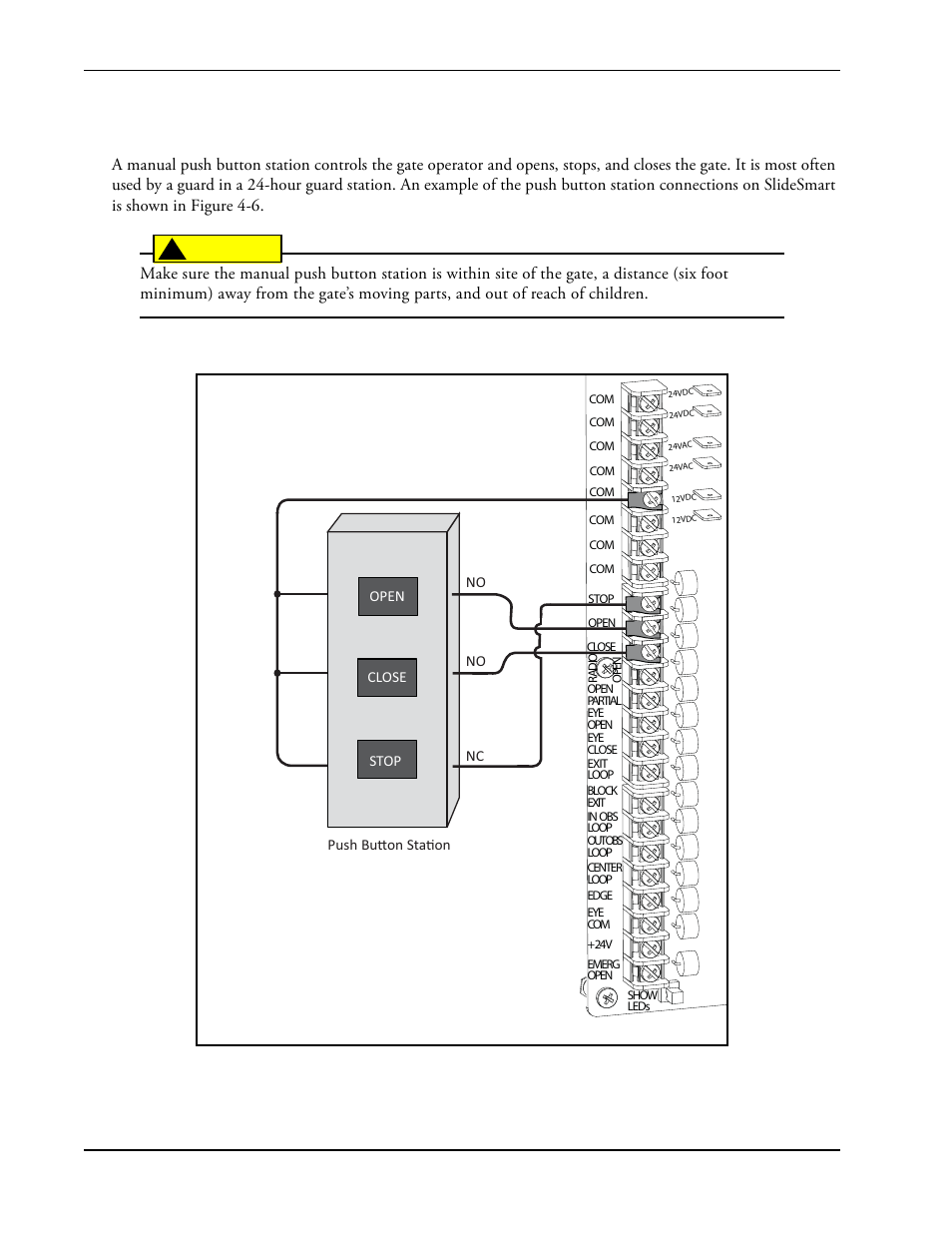 Manual push button station -10, Manual push button station, Caution | Controlled Products Systems Group SLIDESMART DC 10F User Manual | Page 92 / 148