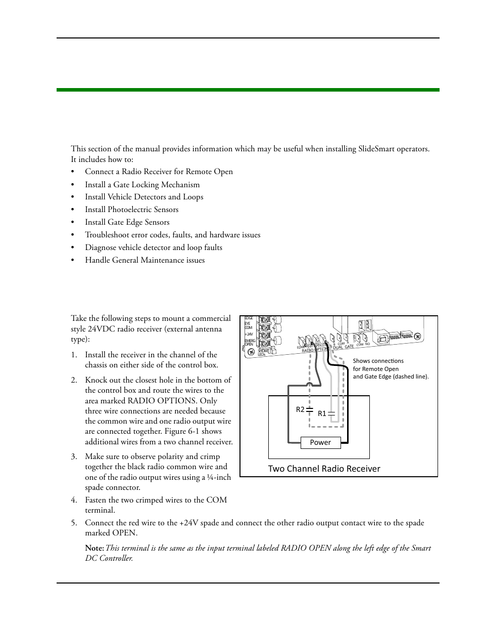 Chapter 6: reference, Onnecting, Adio | Eceiver, Emote, Reference, Chapter 6 | Controlled Products Systems Group SLIDESMART DC 10F User Manual | Page 99 / 148
