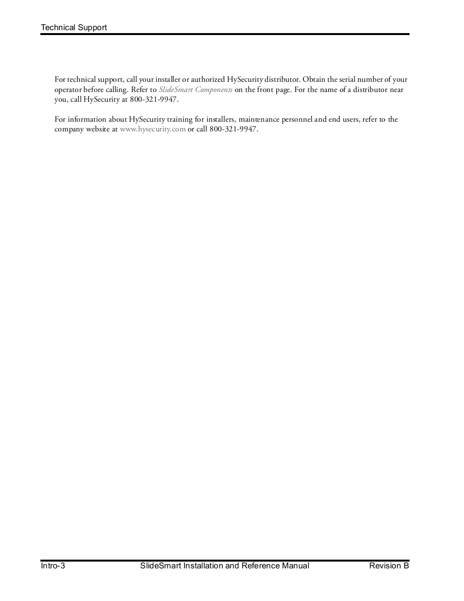 Echnical, Upport | Controlled Products Systems Group SLIDESMART DCS 10F User Manual | Page 10 / 142