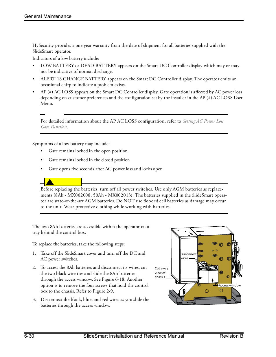 Dc b, Attery, Eplacement | Controlled Products Systems Group SLIDESMART DCS 10F User Manual | Page 128 / 142