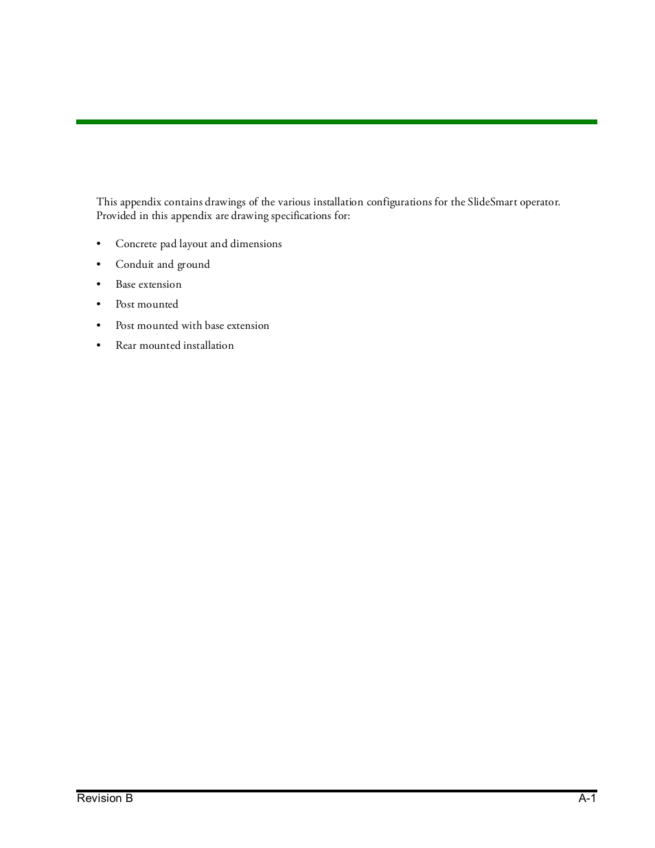 Installation configurations, Appendix a | Controlled Products Systems Group SLIDESMART DCS 10F User Manual | Page 131 / 142