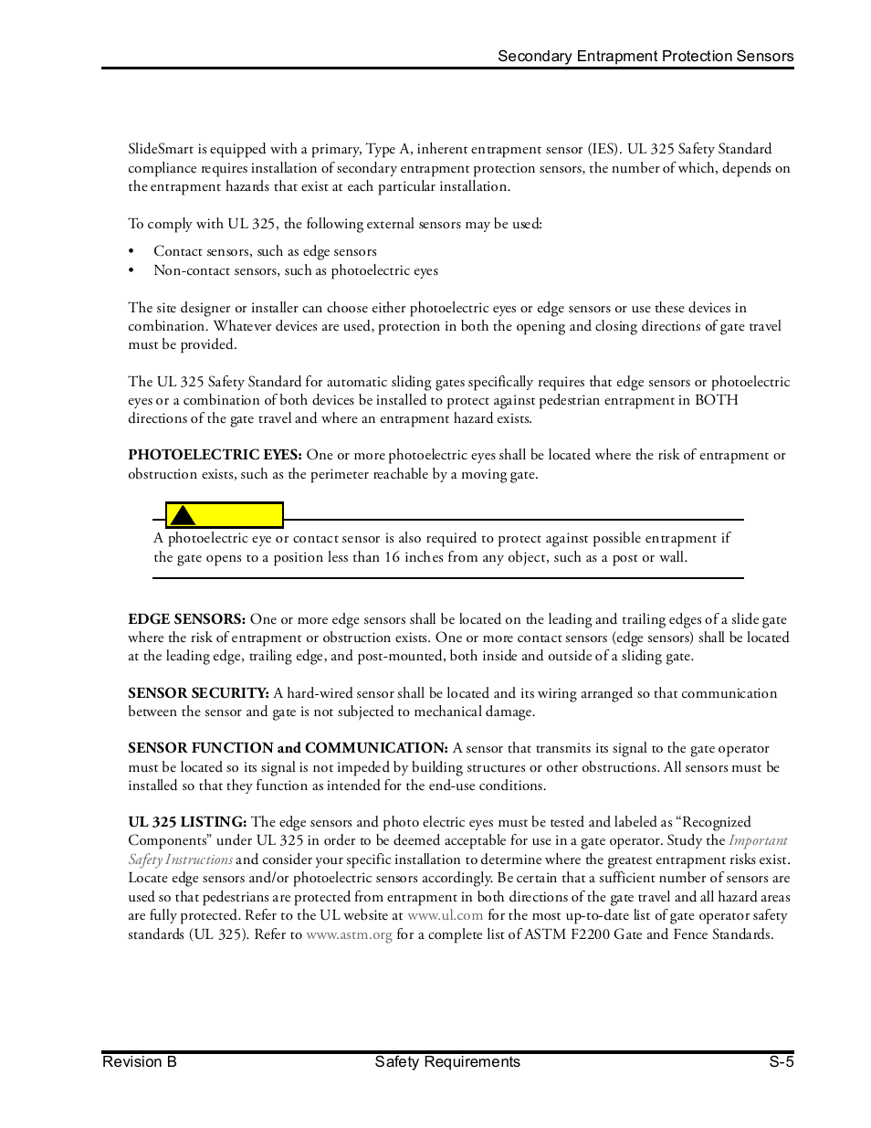 Econdary, Ntrapment, Rotection | Ensors | Controlled Products Systems Group SLIDESMART DCS 10F User Manual | Page 17 / 142