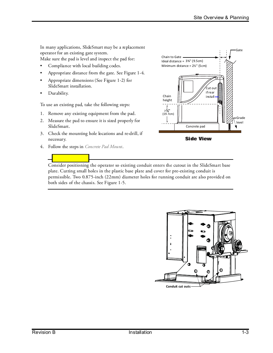 Using an existing pad, Caution | Controlled Products Systems Group SLIDESMART DCS 10F User Manual | Page 25 / 142