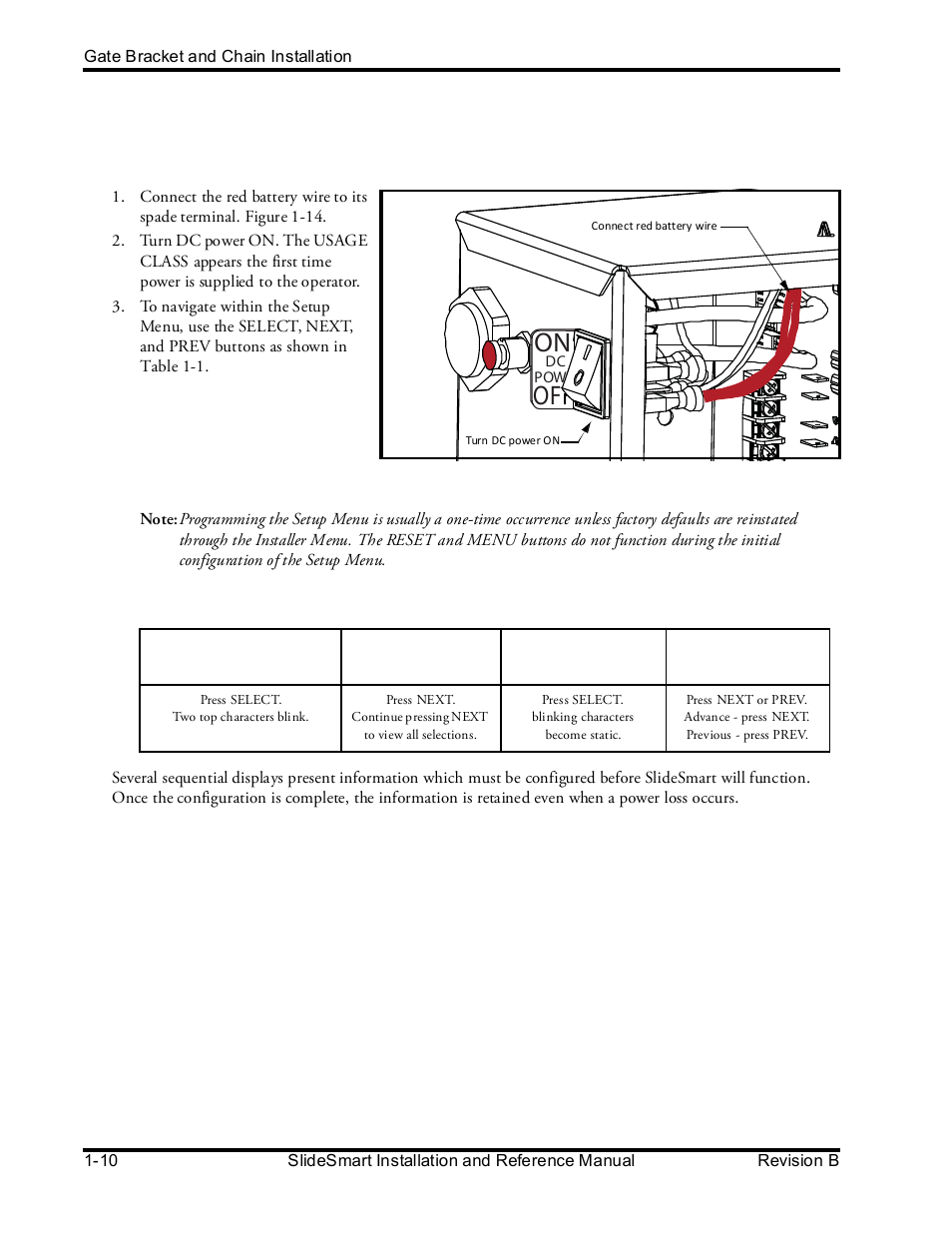 Connecting the battery and turning dc power on | Controlled Products Systems Group SLIDESMART DCS 10F User Manual | Page 32 / 142