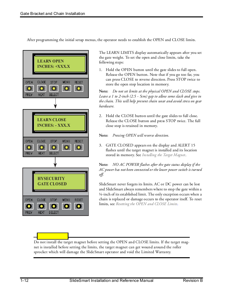Establishing the open & close limits | Controlled Products Systems Group SLIDESMART DCS 10F User Manual | Page 34 / 142