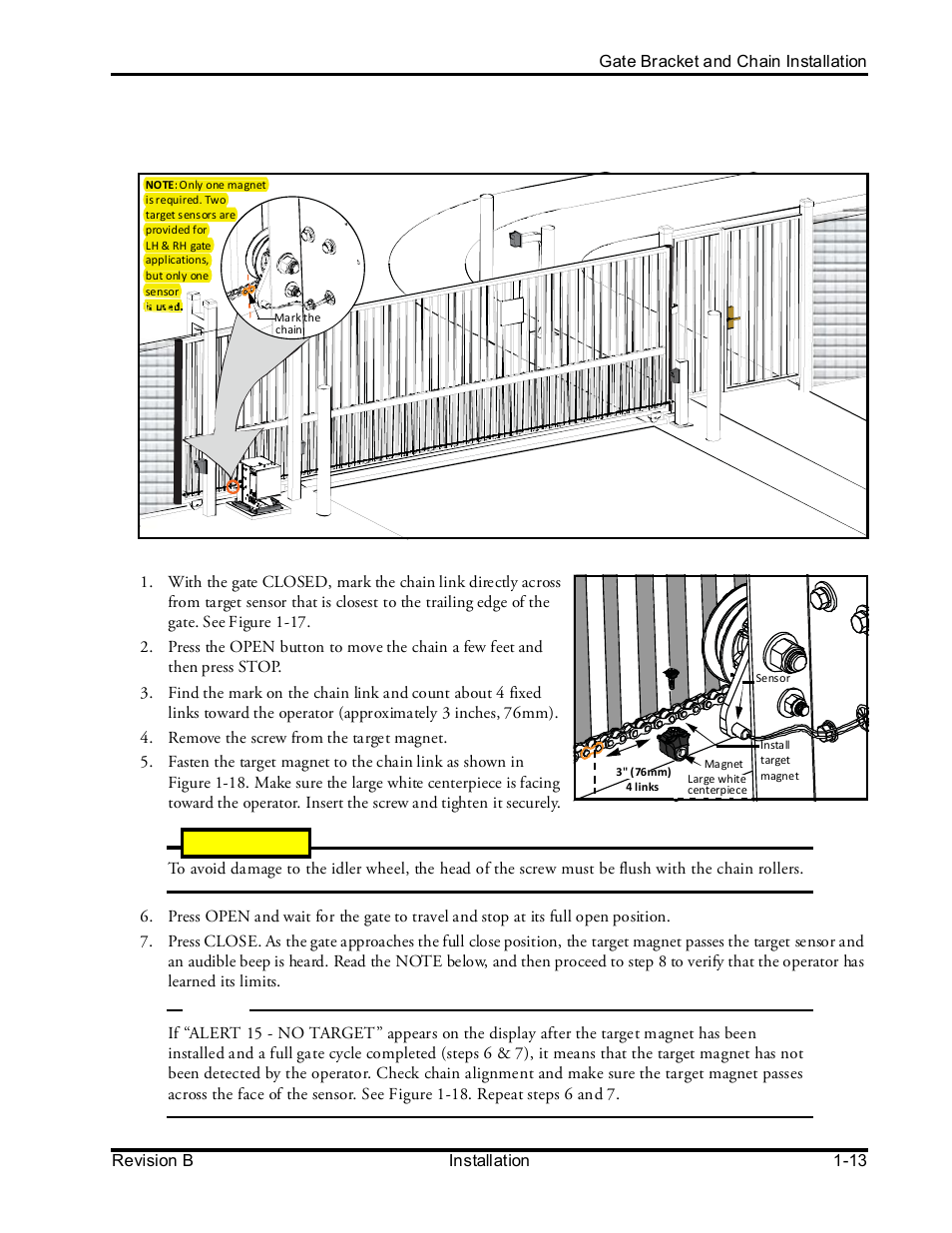 Installing the target magnet, Caution | Controlled Products Systems Group SLIDESMART DCS 10F User Manual | Page 35 / 142