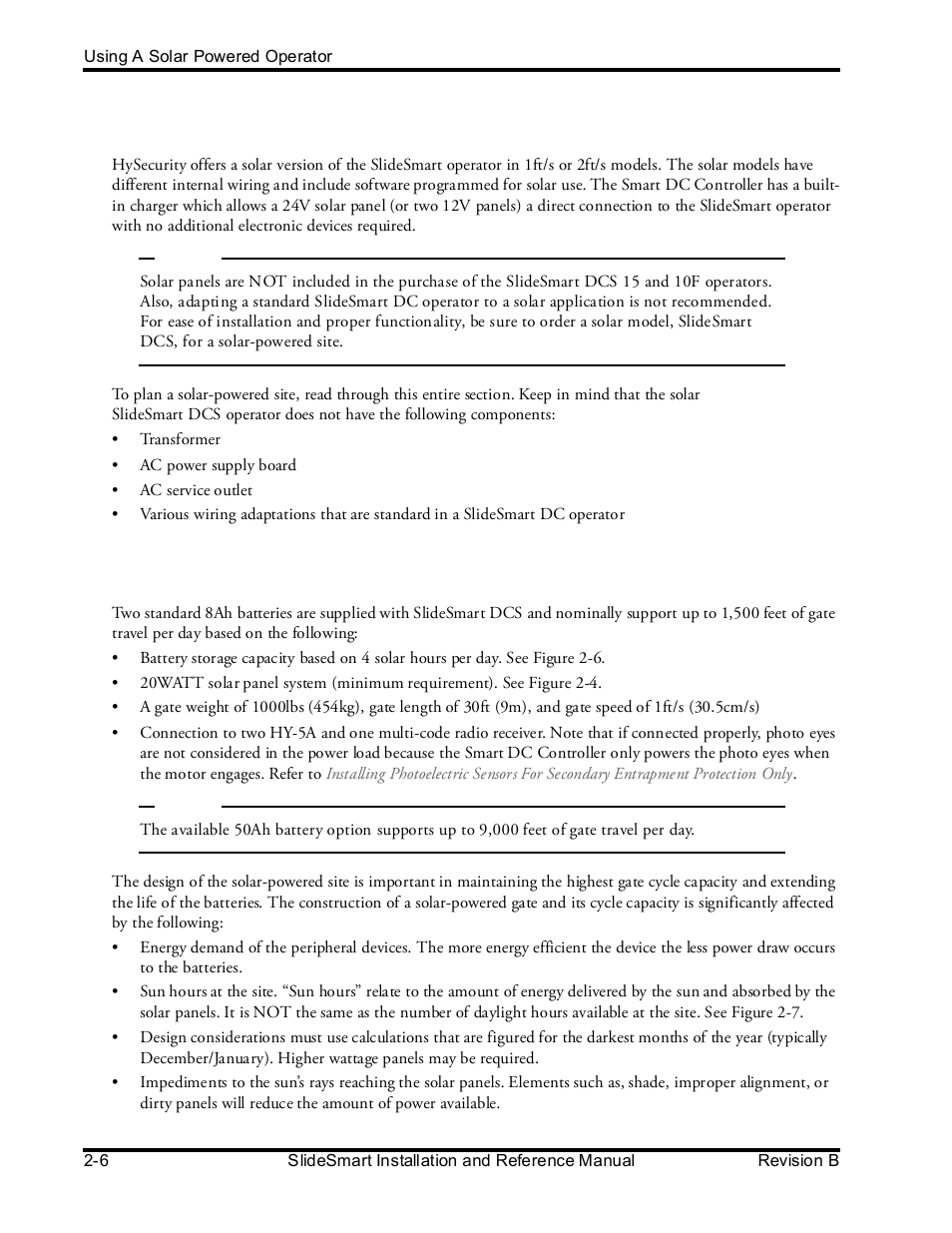 Design requirements & considerations, Sing, Olar | Owered, Perator | Controlled Products Systems Group SLIDESMART DCS 10F User Manual | Page 44 / 142