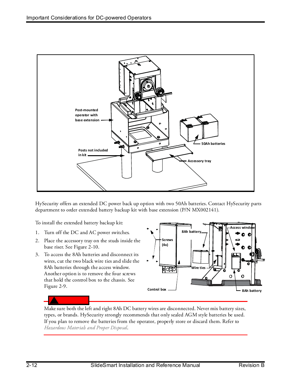 Installing the extended battery backup kit, Danger | Controlled Products Systems Group SLIDESMART DCS 10F User Manual | Page 50 / 142