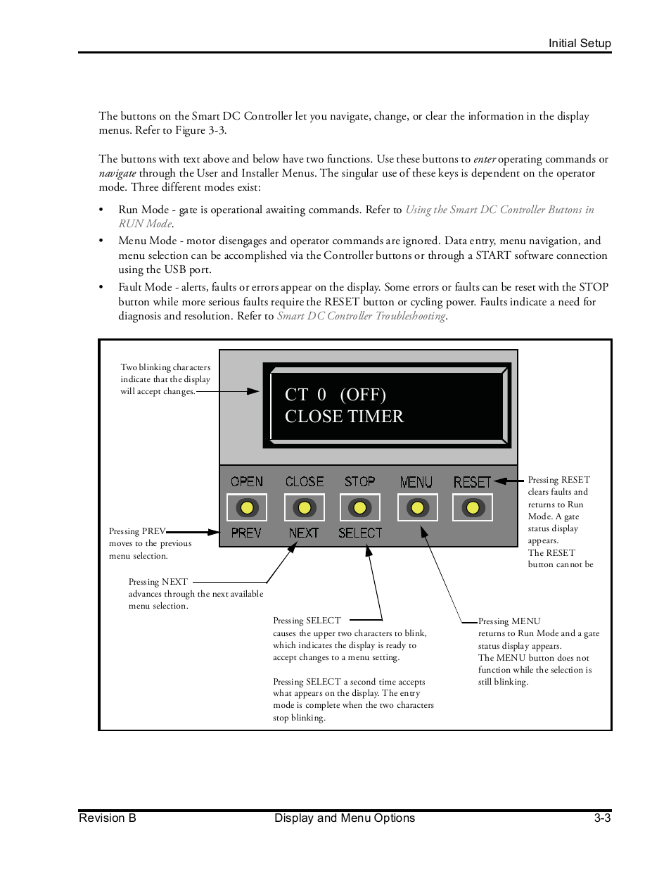 Using the smart dc controller buttons in menu mode | Controlled Products Systems Group SLIDESMART DCS 10F User Manual | Page 55 / 142