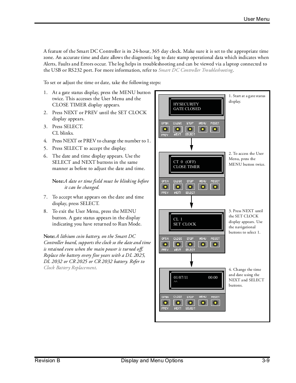 Setting the time and date | Controlled Products Systems Group SLIDESMART DCS 10F User Manual | Page 61 / 142