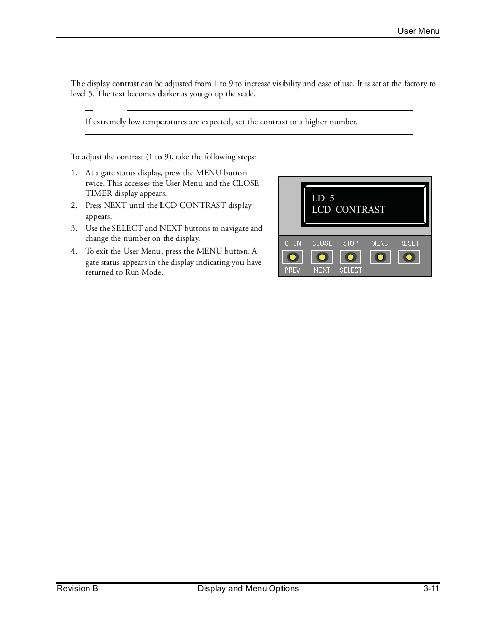 Adjusting the display contrast | Controlled Products Systems Group SLIDESMART DCS 10F User Manual | Page 63 / 142