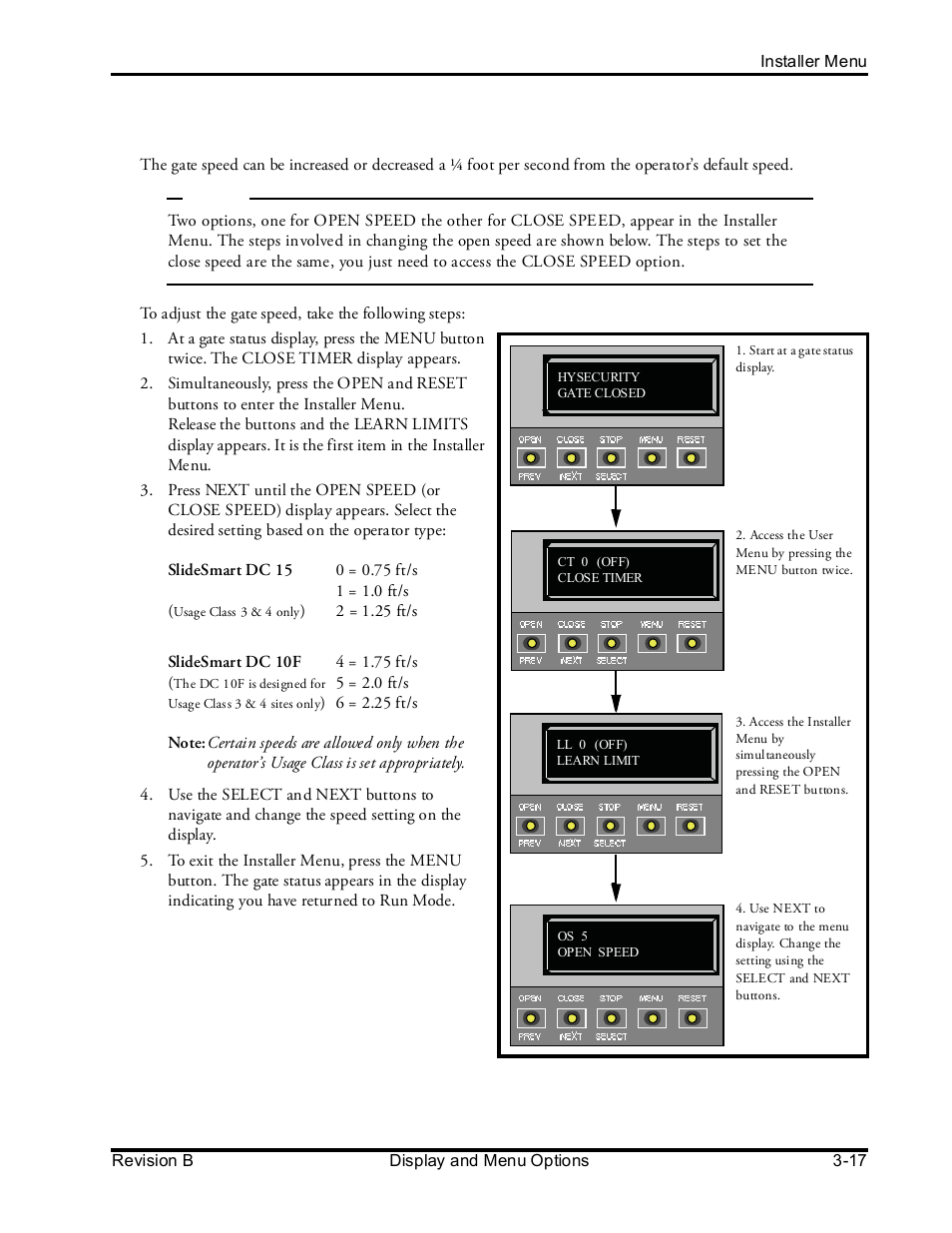Adjusting gate speed | Controlled Products Systems Group SLIDESMART DCS 10F User Manual | Page 69 / 142