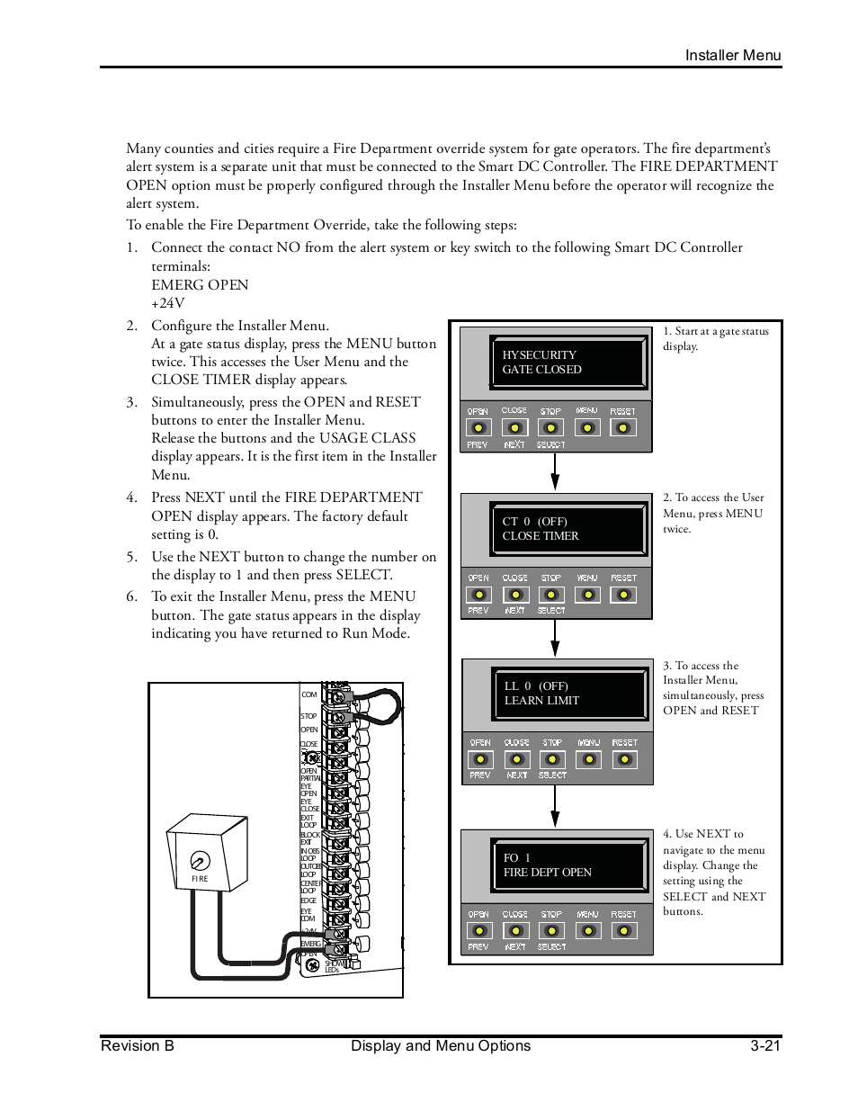 Enabling the fire department override | Controlled Products Systems Group SLIDESMART DCS 10F User Manual | Page 73 / 142