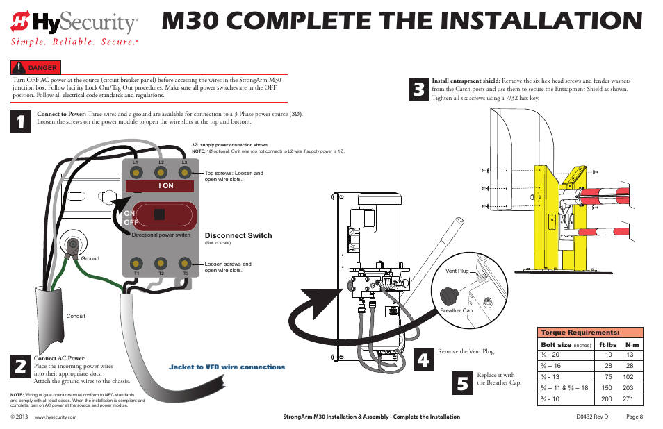 M30 assembly_pg8_revd, M30 complete the installation, I on | Controlled Products Systems Group STRONGARM M30 User Manual | Page 10 / 12