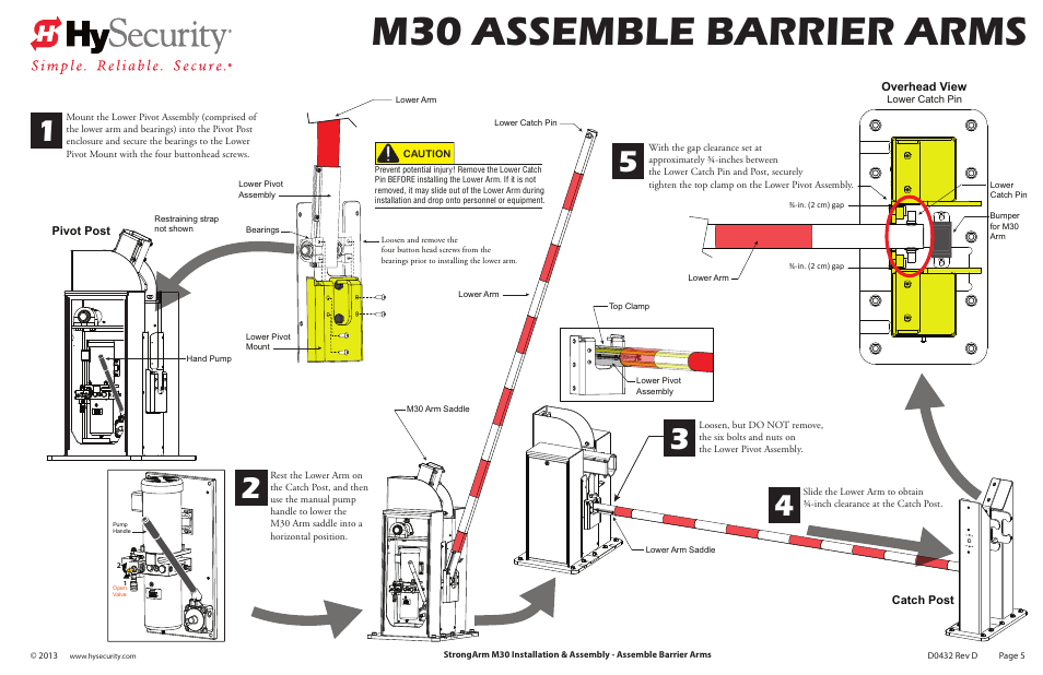M30 assembly_pg5_revd, M30 assemble barrier arms | Controlled Products Systems Group STRONGARM M30 User Manual | Page 7 / 12