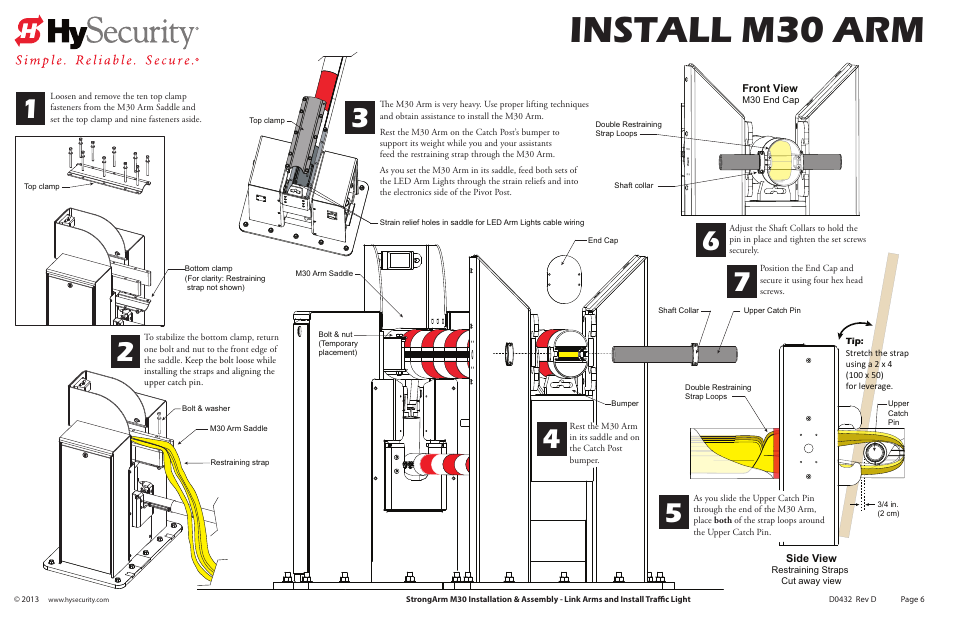 M30 assembly_pg6_revd, Install m30 arm | Controlled Products Systems Group STRONGARM M30 User Manual | Page 8 / 12