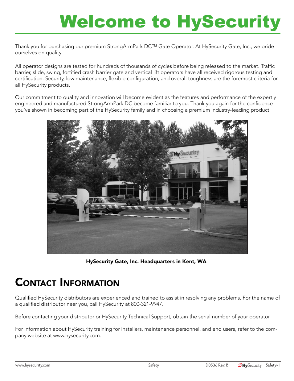 Welcome to hysecurity, Ontact, Nformation | Controlled Products Systems Group STRONGARMPARK DC 10 User Manual | Page 11 / 78