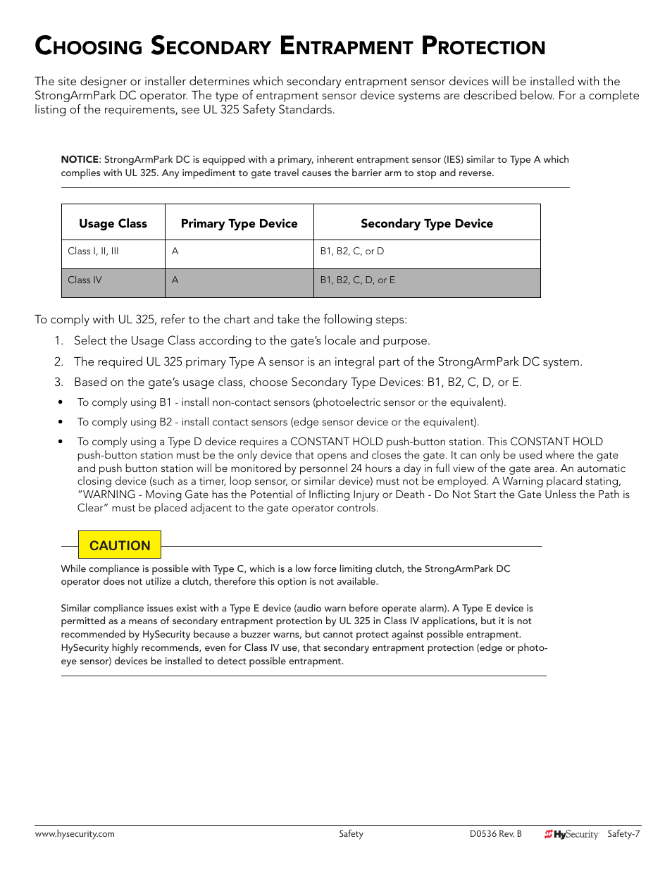 Hoosing, Econdary, Ntrapment | Rotection | Controlled Products Systems Group STRONGARMPARK DC 10 User Manual | Page 17 / 78