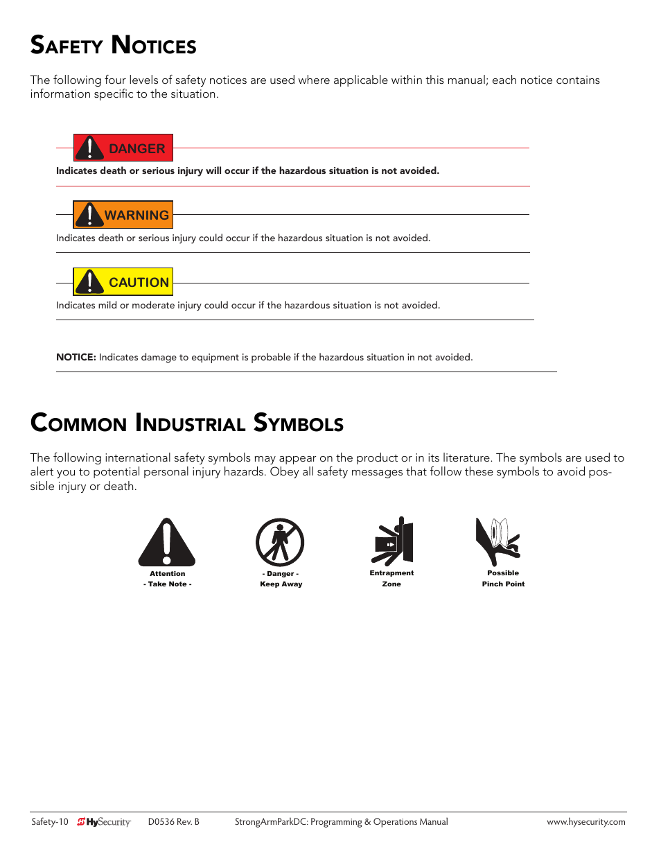Afety, Otices, Ommon | Ndustrial, Ymbols | Controlled Products Systems Group STRONGARMPARK DC 10 User Manual | Page 20 / 78