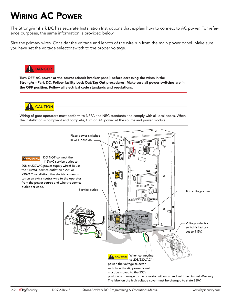 Ac p, Iring, Ower | Controlled Products Systems Group STRONGARMPARK DC 10 User Manual | Page 22 / 78