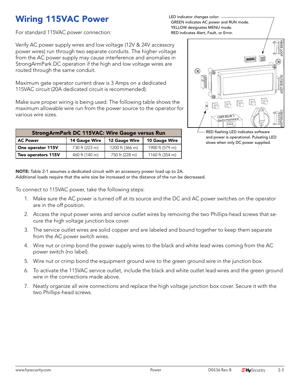 Wiring 115vac power | Controlled Products Systems Group STRONGARMPARK DC 10 User Manual | Page 23 / 78