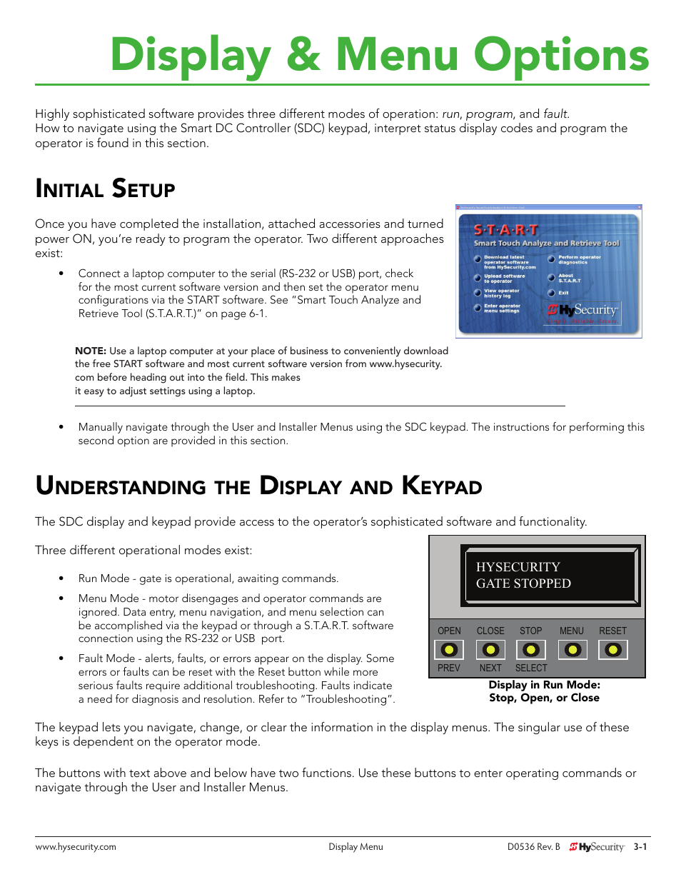 Display & menu options, Nitial, Etup | Nderstanding, Isplay, Eypad | Controlled Products Systems Group STRONGARMPARK DC 10 User Manual | Page 27 / 78