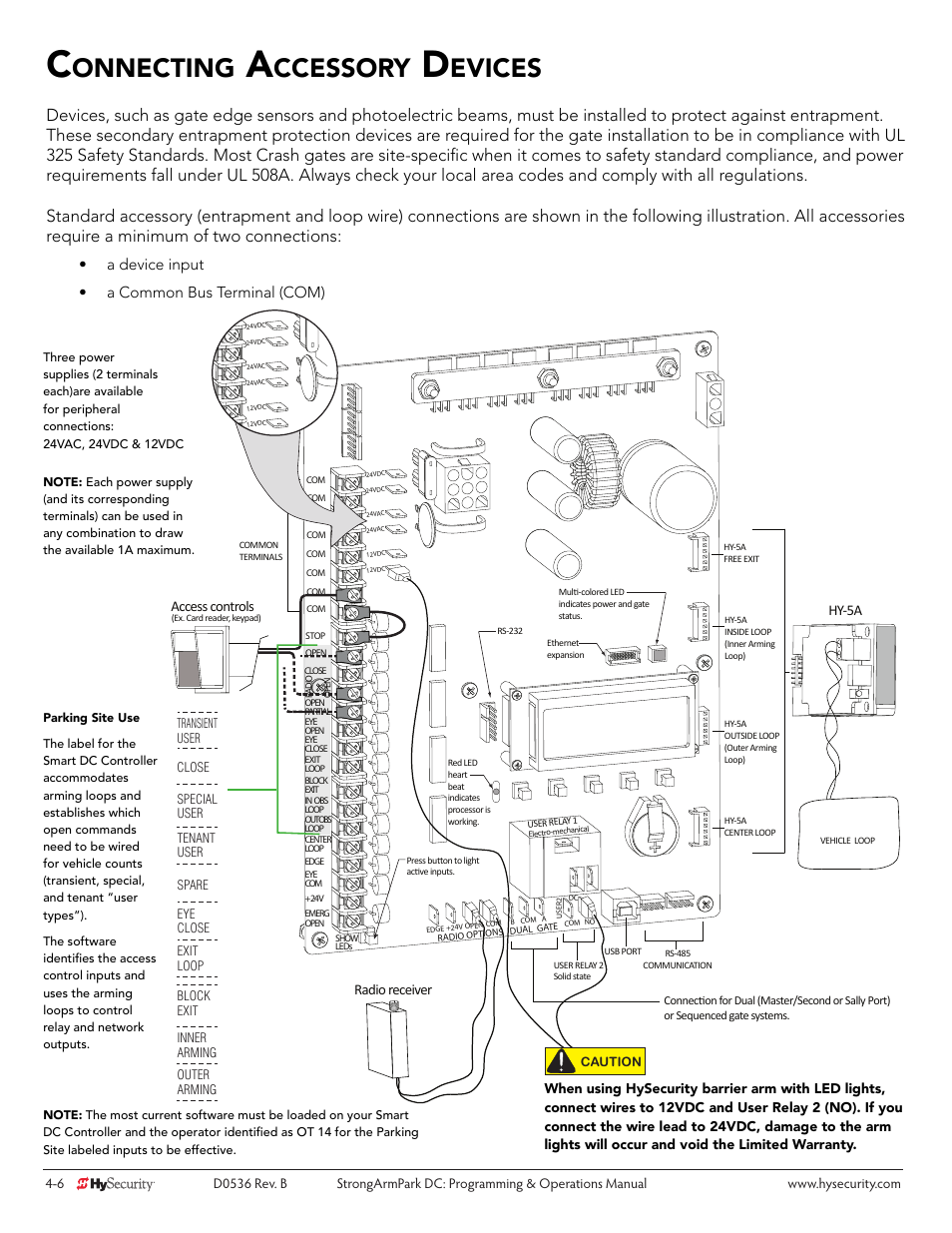Onnecting, Ccessory, Evices | A device input • a common bus terminal (com) | Controlled Products Systems Group STRONGARMPARK DC 10 User Manual | Page 46 / 78