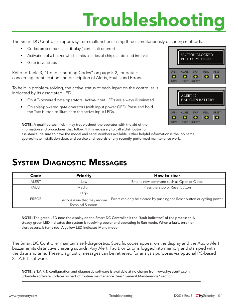 Troubleshooting, Ystem, Iagnostic | Essages | Controlled Products Systems Group STRONGARMPARK DC 10 User Manual | Page 57 / 78