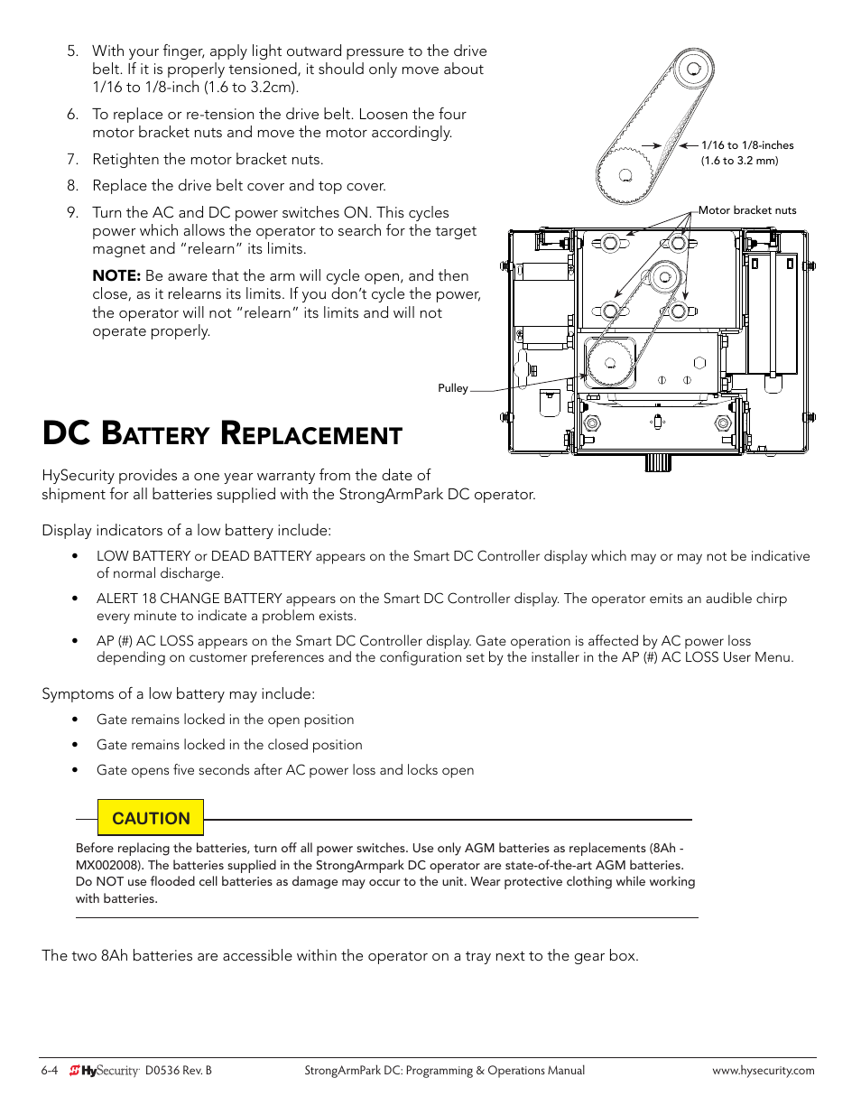 Dc b, Attery, Eplacement | Controlled Products Systems Group STRONGARMPARK DC 10 User Manual | Page 70 / 78