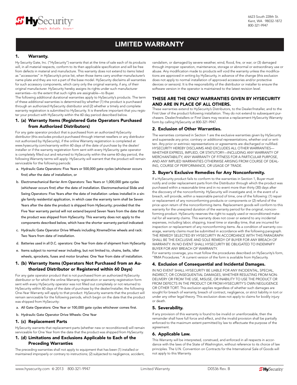Limited warranty | Controlled Products Systems Group STRONGARMPARK DC 10 User Manual | Page 77 / 78